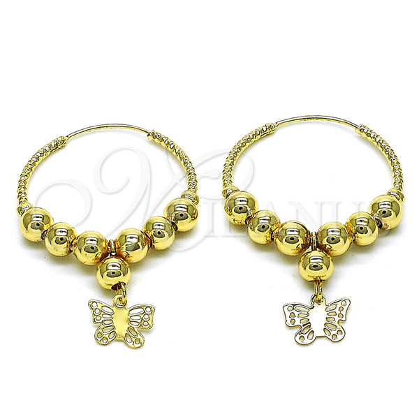 Gold Filled Hoop Earrings — Medium Hoop Butterfly Design Polished 02. — main product view — SKU 153035 | Oro Laminado aretes de aro — Medium Hoop Butterfly diseño pulido 02. — SKU 153035