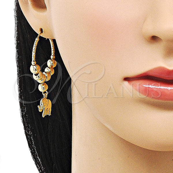Gold Filled Hoop Earrings — Medium Hoop Elephant and Ball Design Polished 02. — alternate product view — SKU 153036 | Oro Laminado aretes de aro — Medium Hoop Elephant and Ball diseño pulido 02. — SKU 153036