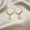 Oro Laminado Medium Hoop, Gold Filled Style Elephant and Ball Design, Polished, Golden Finish, 02.170.0434.30