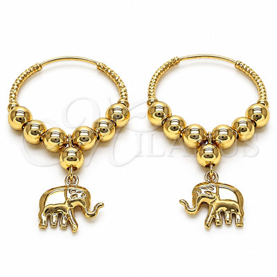 Oro Laminado Medium Hoop, Gold Filled Style Elephant and Ball Design, Polished, Golden Finish, 02.170.0434.30