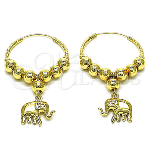 Gold Filled Hoop Earrings — Medium Hoop Elephant and Ball Design Polished 02. — main product view — SKU 153036 | Oro Laminado aretes de aro — Medium Hoop Elephant and Ball diseño pulido 02. — SKU 153036