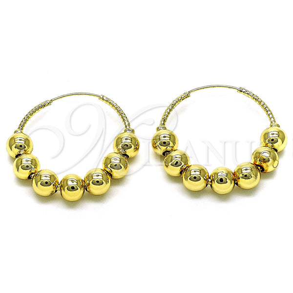 Gold Filled Hoop Earrings — Medium Hoop Ball Design Polished 02. — main product view — SKU 153037 | Oro Laminado aretes de aro — Medium Hoop Ball diseño pulido 02. — SKU 153037