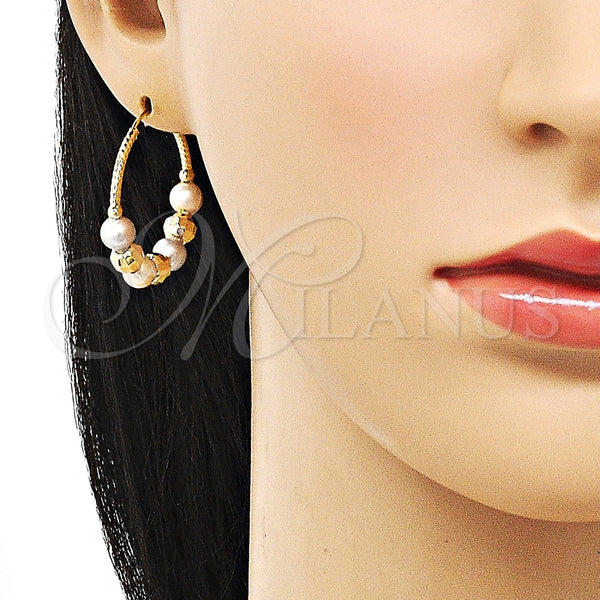 Gold Filled Hoop Earrings — Medium Hoop Disco Design Polished Tricolor 02. — alternate product view — SKU 153038 | Oro Laminado aretes de aro — Medium Hoop Disco diseño pulido Tricolor 02. — SKU 153038