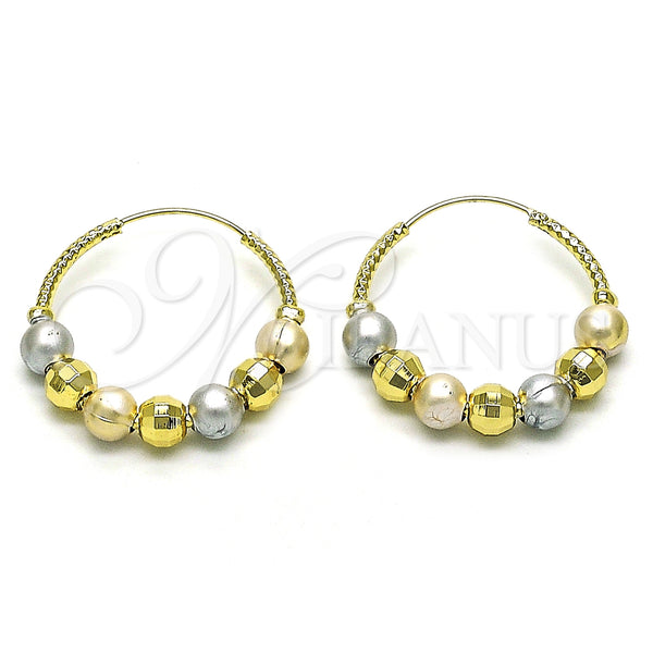 Gold Filled Hoop Earrings — Medium Hoop Disco Design Polished Tricolor 02. — main product view — SKU 153038 | Oro Laminado aretes de aro — Medium Hoop Disco diseño pulido Tricolor 02. — SKU 153038