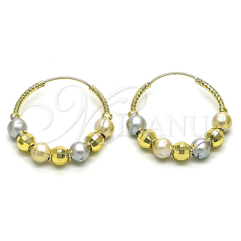 Oro Laminado Medium Hoop, Gold Filled Style Disco Design, Polished, Tricolor, 02.170.0436.30