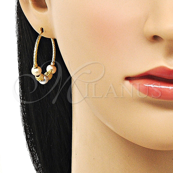 Gold Filled Hoop Earrings — Medium Hoop Greek Key Design Polished Tricolor 02. — alternate product view — SKU 153040 | Oro Laminado aretes de aro — Medium Hoop Greek Key diseño pulido Tricolor 02. — SKU 153040