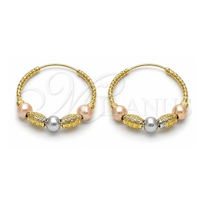 Oro Laminado Medium Hoop, Gold Filled Style Greek Key Design, Polished, Tricolor, 02.170.0438.30
