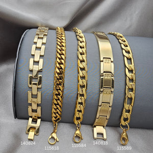 Men's gold-tone steel bracelet assortment kit, 25-piece wholesale set — SKU 153044