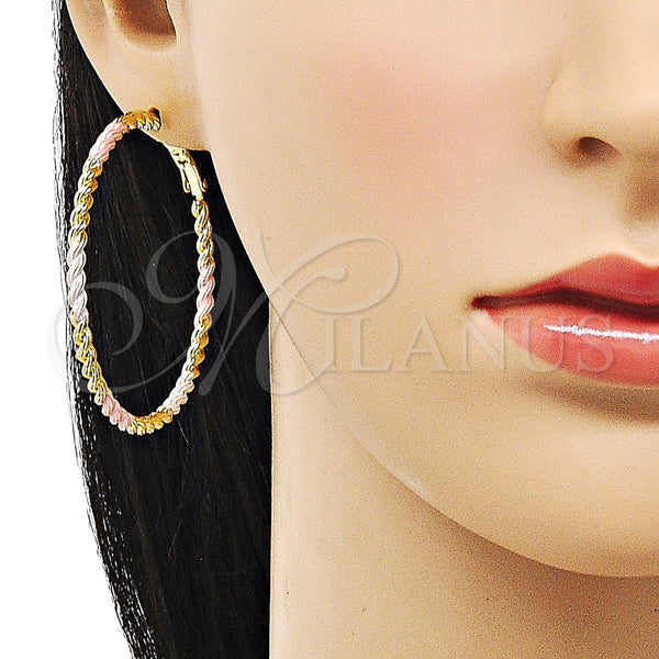 Gold Filled Hoop Earrings — Large Hoop Rope Design Polished Tricolor 02. — alternate product view — SKU 153056 | Oro Laminado aretes de aro — Large Hoop Rope diseño pulido Tricolor 02. — SKU 153056