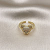 Oro Laminado Multi Stone Ring, Gold Filled Style Teddy Bear and Solitaire Design, with White and Black Micro Pave, Polished, Golden Finish, 01.341.0102 (One size fits all)