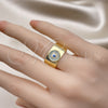 Oro Laminado Multi Stone Ring, Gold Filled Style Evil Eye Design, with Turquoise and White Micro Pave, Polished, Golden Finish, 01.341.0103 (One size fits all)