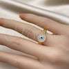 Oro Laminado Multi Stone Ring, Gold Filled Style Evil Eye and Concave Cuban Design, with White Micro Pave, Polished, Golden Finish, 01.341.0104 (One size fits all)