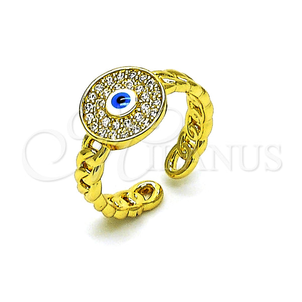 Gold Filled Ring — Multi Stone Ring Evil Eye and Concave Cuban — main product view — SKU 153061 | Oro Laminado anillo — Multi Stone Ring Evil Eye and Concave Cuban — SKU 153061