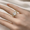 Oro Laminado Multi Stone Ring, Gold Filled Style Baguette Design, with White Cubic Zirconia and White Micro Pave, Polished, Golden Finish, 01.341.0105 (One size fits all)