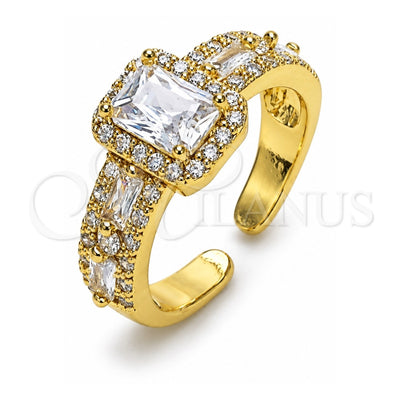 Oro Laminado Multi Stone Ring, Gold Filled Style Baguette Design, with White Cubic Zirconia and White Micro Pave, Polished, Golden Finish, 01.341.0105 (One size fits all)