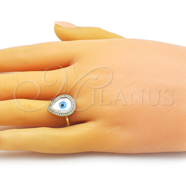 Gold Filled Ring — Multi Stone Ring Teardrop and Evil Eye Design — alternate product view — SKU 153065 | Oro Laminado anillo — Multi Stone Ring Teardrop and Evil Eye diseño — SKU 153065