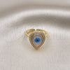 Oro Laminado Multi Stone Ring, Gold Filled Style Teardrop and Evil Eye Design, with White Micro Pave and Ivory Mother of Pearl, Polished, Golden Finish, 01.341.0108 (One size fits all)