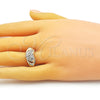 Oro Laminado Multi Stone Ring, Gold Filled Style Heart Design, with White Crystal, Polished, Golden Finish, 01.372.0002 (One size fits all)
