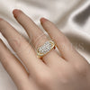Oro Laminado Multi Stone Ring, Gold Filled Style Heart Design, with White Crystal, Polished, Golden Finish, 01.372.0002 (One size fits all)