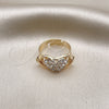 Oro Laminado Multi Stone Ring, Gold Filled Style Heart Design, with White Crystal, Polished, Golden Finish, 01.372.0002 (One size fits all)