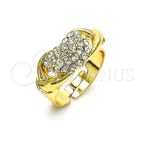 Oro Laminado Multi Stone Ring, Gold Filled Style Heart Design, with White Crystal, Polished, Golden Finish, 01.372.0002 (One size fits all)