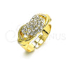 Oro Laminado Multi Stone Ring, Gold Filled Style Heart Design, with White Crystal, Polished, Golden Finish, 01.372.0002 (One size fits all)