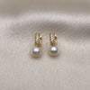 Oro Laminado Huggie Hoop, Gold Filled Style with Ivory Pearl and White Micro Pave, Polished, Golden Finish, 02.195.0195.12