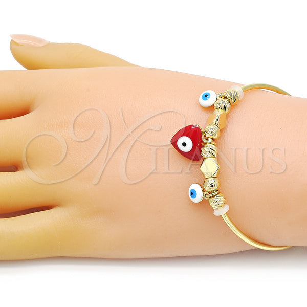 Gold Filled Jewelry — Individual Bangle Heart and Evil Eye Design Red — alternate product view — SKU 153087 | Oro Laminado joyería — Individual Bangle corazón and Evil Eye diseño Red — SKU 153087