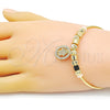 Oro Laminado Individual Bangle, Gold Filled Style Hand of God Design, with White Micro Pave, Diamond Cutting Finish, Golden Finish, 07.299.0005 (02 MM Thickness, One size fits all)