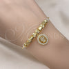 Oro Laminado Individual Bangle, Gold Filled Style Hand of God Design, with White Micro Pave, Diamond Cutting Finish, Golden Finish, 07.299.0005 (02 MM Thickness, One size fits all)