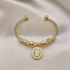 Oro Laminado Individual Bangle, Gold Filled Style Hand of God Design, with White Micro Pave, Diamond Cutting Finish, Golden Finish, 07.299.0005 (02 MM Thickness, One size fits all)