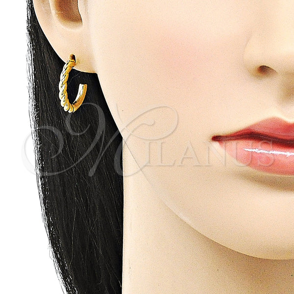 Gold Filled Hoop Earrings — Small Hoop Twist Design Polished 02. — alternate product view — SKU 153103 | Oro Laminado aretes de aro — Small Hoop Twist diseño pulido 02. — SKU 153103