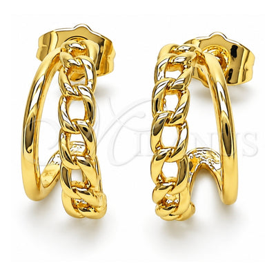 Oro Laminado Small Hoop, Gold Filled Style Curb Design, Polished, Golden Finish, 02.385.0013.20