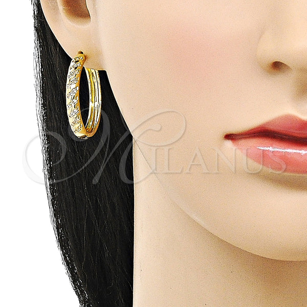 Gold Filled Hoop Earrings — Huggie Hoop with White Micro Pave Polished 02. — alternate product view — SKU 153107 | Oro Laminado aretes de aro — Huggie Hoop with blanco Micro Pave pulido 02. — SKU 153107