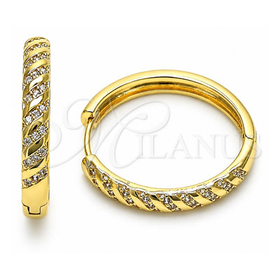 Oro Laminado Huggie Hoop, Gold Filled Style with White Micro Pave, Polished, Golden Finish, 02.195.0199.30