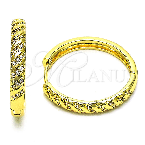 Gold Filled Hoop Earrings — Huggie Hoop with White Micro Pave Polished 02. — main product view — SKU 153107 | Oro Laminado aretes de aro — Huggie Hoop with blanco Micro Pave pulido 02. — SKU 153107
