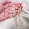 Oro Laminado Long Earring, Gold Filled Style with White Crystal and White Cubic Zirconia, Polished, Golden Finish, 02.268.0105