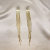 Oro Laminado Long Earring, Gold Filled Style Baguette and Rat Tail Design, with White Cubic Zirconia, Polished, Golden Finish, 02.268.0110