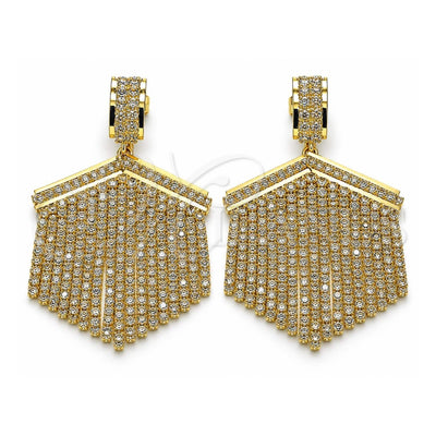 Oro Laminado Long Earring, Gold Filled Style with White Crystal, Polished, Golden Finish, 02.268.0111
