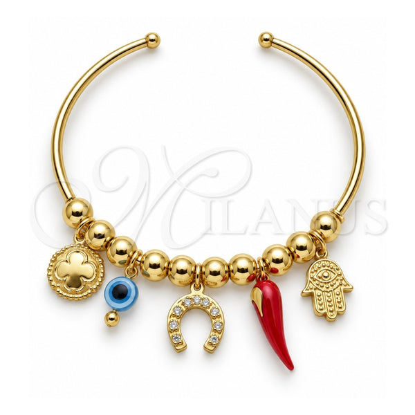 Oro Laminado Individual Bangle, Gold Filled Style Evil Eye and Ball Design, Polished, Golden Finish, 07.32.0010.05 (06 MM Thickness, Size 5 (2.50 Diameter))