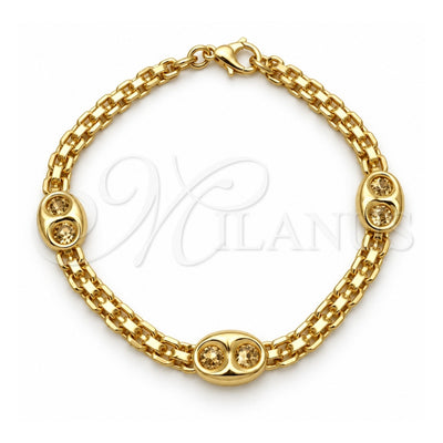 Oro Laminado Fancy Bracelet, Gold Filled Style Puff Mariner and Bismark Design, Polished, Golden Finish, 03.32.0583.07 (06 MM Thickness, 7 Inches Length)