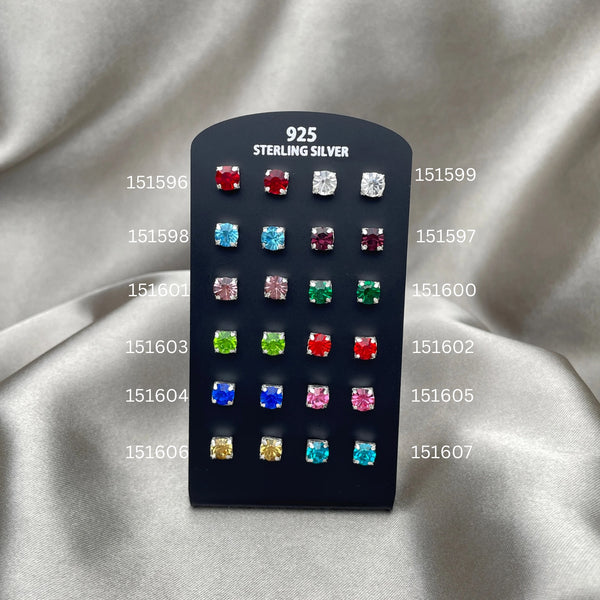 Sterling Silver Ring — 12 Earrings Birthstone Studs with Display — alternate product view — SKU 153144 | Plata 925 anillo — 12 Earrings Birthstone Studs with Display — SKU 153144