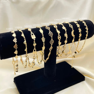 Gold Plated Bracelet — 10 Fancy Link Bracelets with Free Display — main product view — SKU 153149 | Chapa de Oro brazalete — 10 elegante Link Bracelets with Free Display — SKU 153149