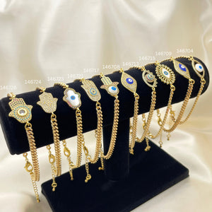 Gold Filled Bracelet — 10 Lucky Cuban link Bracelets with Display — main product view — SKU 153156 | Oro Laminado brazalete — 10 Lucky Cuban link Bracelets with Display — SKU 153156