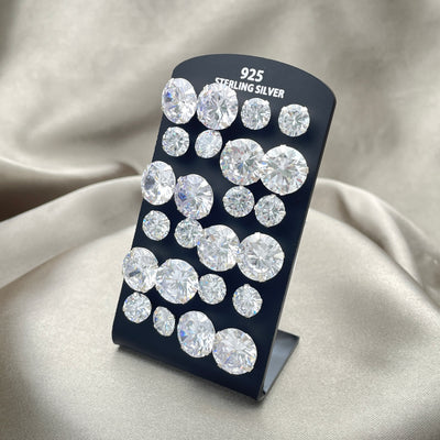 Sterling Silver Ring — 12 Earrings Stud with Display — main product view — SKU 153159 | Plata 925 anillo — 12 Earrings Stud with Display — SKU 153159