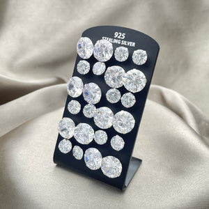 Sterling Silver Ring — 12 Earrings Stud with Display — main product view — SKU 153159 | Plata 925 anillo — 12 Earrings Stud with Display — SKU 153159