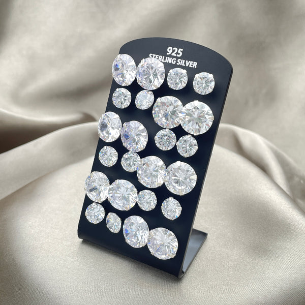 Sterling Silver Ring — 12 Earrings Stud with Display — main product view — SKU 153159 | Plata 925 anillo — 12 Earrings Stud with Display — SKU 153159