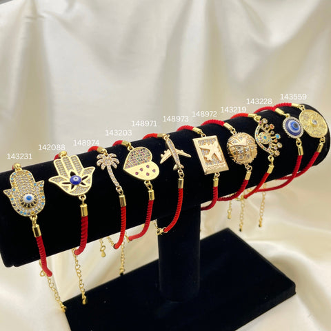 10 Gold Filled Lucky Red String Bracelets with Display