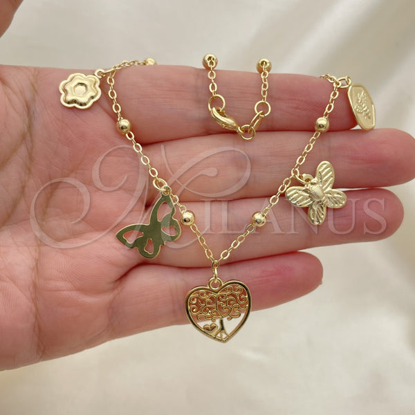 Gold Filled Anklet — Charm Anklet Bee and Tree Design Polished 03.32. — alternate product view — SKU 153176 | Oro Laminado tobillera — Charm Anklet Bee and Tree diseño pulido 03.32. — SKU 153176