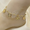 Oro Laminado Charm Anklet , Gold Filled Style Bee and Tree Design, Polished, Golden Finish, 03.32.0585.10 (06 MM Thickness, 10 Inches Length)